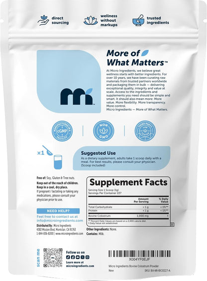 Micro Ingredients Bovine Colostrum Powder, 8 oz | Colostrum Supplement for Women & Men | Unflavored & Instant Dissolve | Non-GMO, Gluten-Free