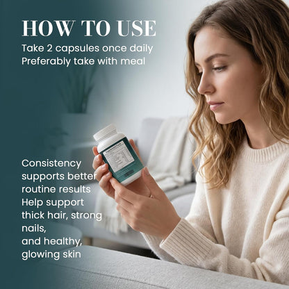 Women’s Hair Skin & Nails Vitamins Supplement,with Biotin,Collagen Peptides,Hyaluronic Acid,Vitamin A, C, E, B5,B6,Helps Maintain Skin Moisture and Suppleness,Support Hair Nails Health,120 Capsules