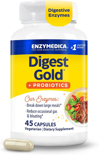Enzymedica Digest Gold + Probiotics - Digestive Enzyme Supplement for Women & Men, Enzyme and Probiotic Capsules for Digestion, Gut Health Support, Helps Gas & Bloating, Vegetarian - 45 Caps