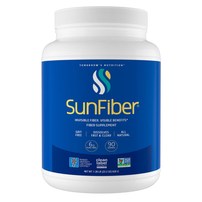 Tomorrow's Nutrition, Sunfiber, Prebiotic Fiber Supplement for Digestive Health, GLP-1 Friendly, Low FODMAP, Gluten-Free, Unflavored, 30 Servings