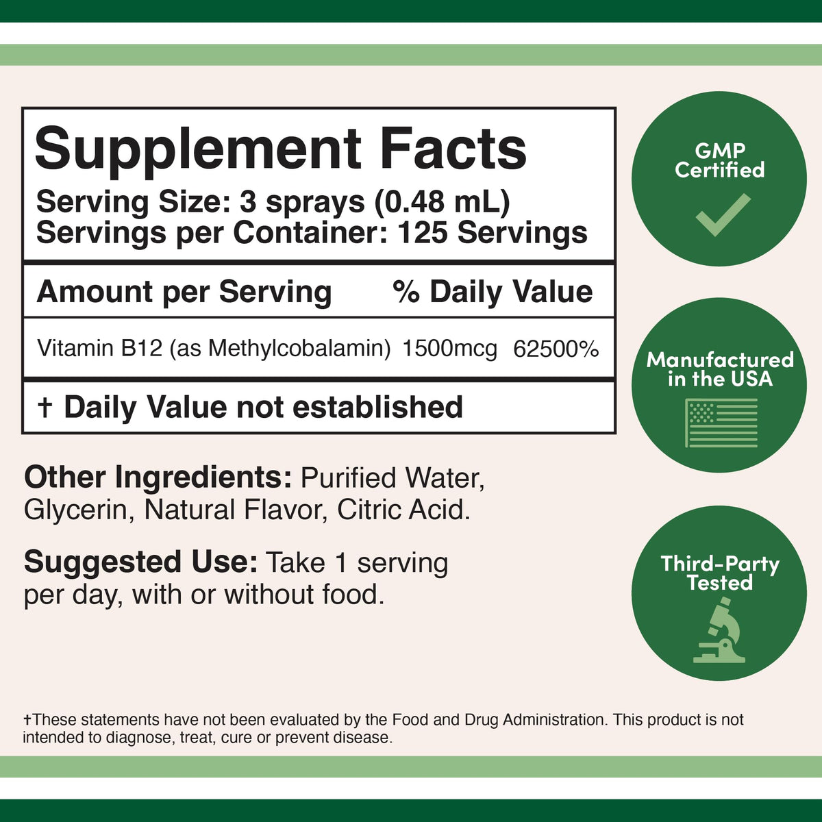 Vitamin B12 Sublingual Spray (2 Spray Dose of Vitamin 12 1000mcg, 3 Spray Serving Size