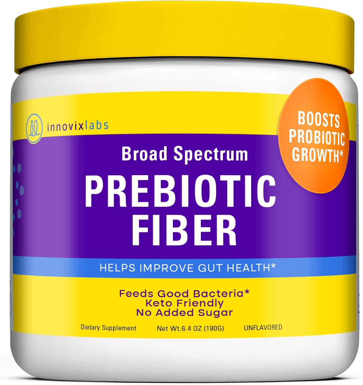 InnovixLabs Prebiotic Fiber Powder for Digestive & Gut Health, High Fiber Supplement for Women & Men, Made with Chicory Root, Acacia Fiber, Inulin & Soluble Fibers, Sugar-Free, Vegan, 30-Day Supply