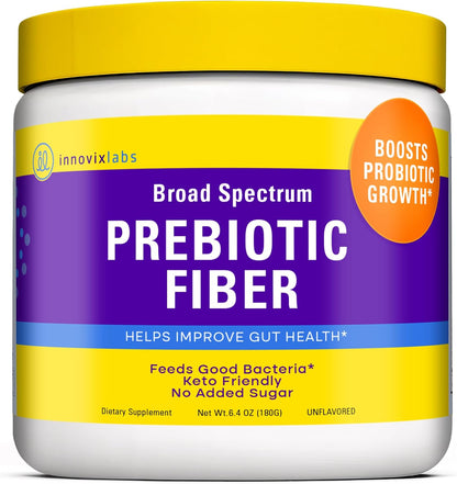 InnovixLabs Prebiotic Fiber Powder for Digestive & Gut Health, High Fiber Supplement for Women & Men, Made with Chicory Root, Acacia Fiber, Inulin & Soluble Fibers, Sugar-Free, Vegan, 30-Day Supply