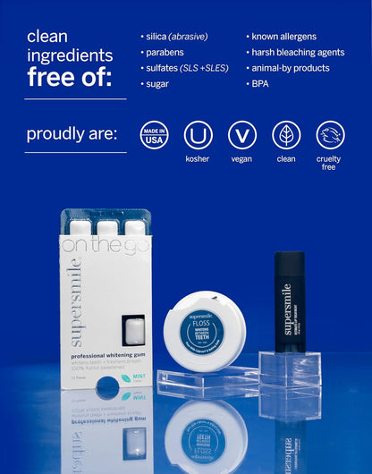 Supersmile Glow to Go Whitening Kit, Gum + Floss + Lip Balm, Travel