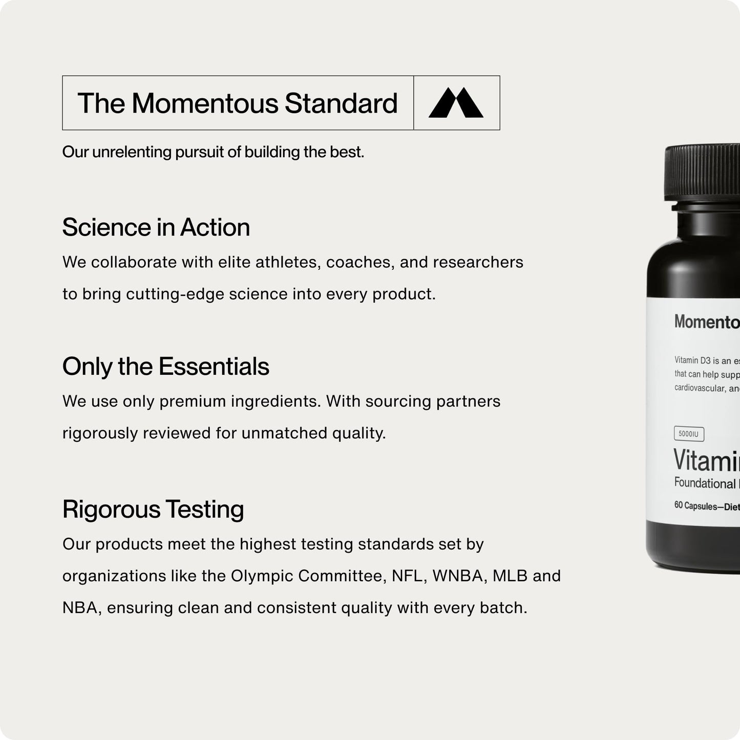 Momentous Vitamin D3 Supplement - 5,000 IU Capsules for Foundational Health Support - NSF Certified for Sport - Gluten Free - 60 Servings