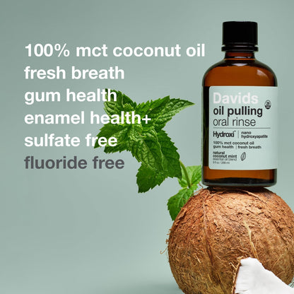 Davids Nano Hydroxyapatite Oil Pulling Mouthwash MCT Coconut Oil Mint 9 oz