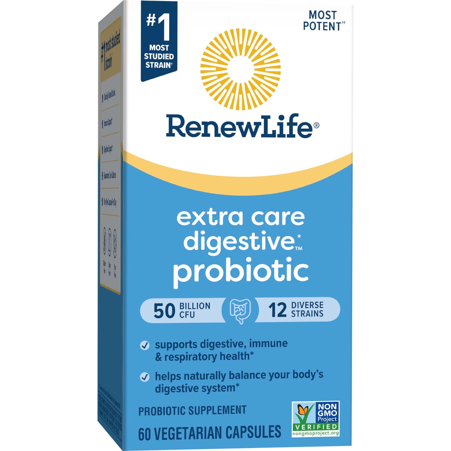 Renew Life Extra Care Digestive Probiotic 50 Billion CFU | 90 Vegetarian Capsules | Supports Digestive, Immune & Respiratory Health | Dairy, Soy and Gluten Free Supplement