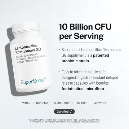 Supersmart Lactobacillus Rhamnosus GG 10 Billion CFU per Day (LGG Probiotic with Inulin) - L. Rhamnosus Supplement | Non-GMO & Gluten Free - 60 DR Capsules