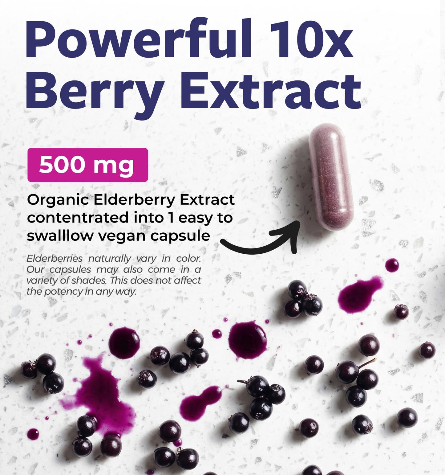 PURE CO Organic Elderberry 10:1 Extract 500mg Per 1 Capsule Serving - Vegan Black Elderberry Supplement for Immune Support, Allergy, Sinus Relief - Sambucus Nigra - 30 Caps