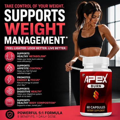 Apex Burn Capsules, Natural Weight Support Supplement 1-Pack, 60 Capsules