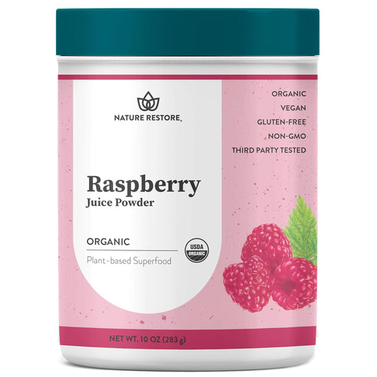 Nature Restore Organic Red Raspberry Juice Powder (10 oz). 100% Pure Whole Fruit Berry Extract for Smoothies, Baking, Natural Pink Food Coloring & Dye-Free Frosting Flavor