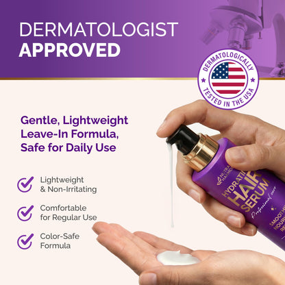 Hydrating Hair Serum for Dry & Frizzy Hair, Lightweight Leave-In Anti-Frizz Treatment, Non-Greasy Split Ends Repair with Keratin, Biotin, Castor & Rosemary Oils, Smooth Shine & Heat Protection, 5 oz
