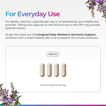 Livingood Daily Women’s Hormone Support Supplement, Estrogen Balance with Fenugreek, Black Cohosh, Chasteberry, DIM, Natural PMS & Menopause Support, Non GMO, Gluten Free, Vegetarian Capsules, 120 Ct