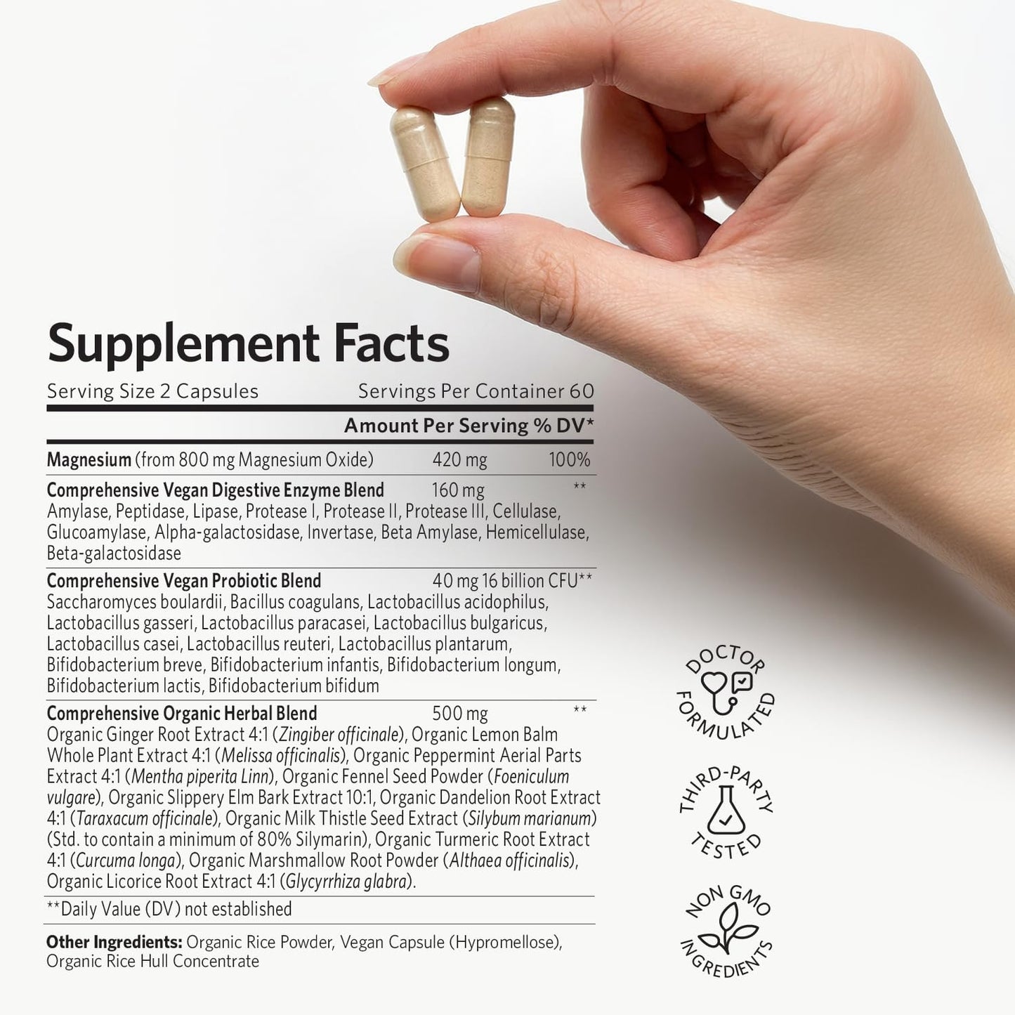 Gut Health Supplements, Natural Bloating Relief, Digestion & Constipation Aid, 4-in-1 Probiotics, Digestive Enzymes, Magnesium & Organic Herbs Capsules for Women & Men -120 Count