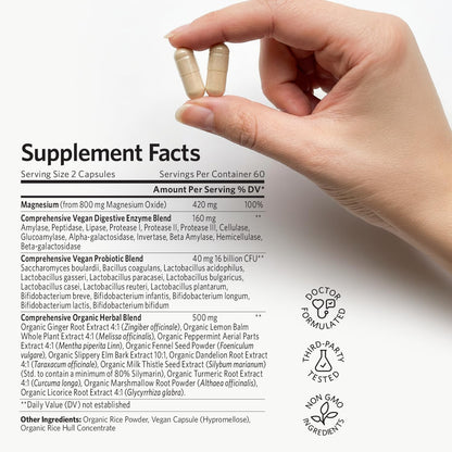 Gut Health Supplements, Natural Bloating Relief, Digestion & Constipation Aid, 4-in-1 Probiotics, Digestive Enzymes, Magnesium & Organic Herbs Capsules for Women & Men -120 Count