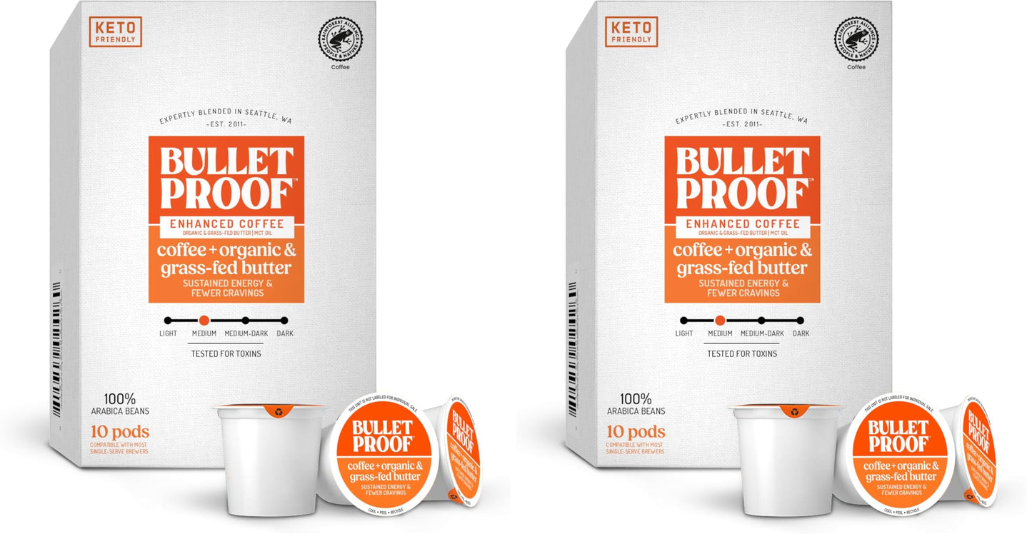 Bulletproof Coffee + Organic Grass-Fed Butter Single-Serve Pods, Keto Coffee, All-in-One Recipe with MCT Oil and Butter, 24 Count