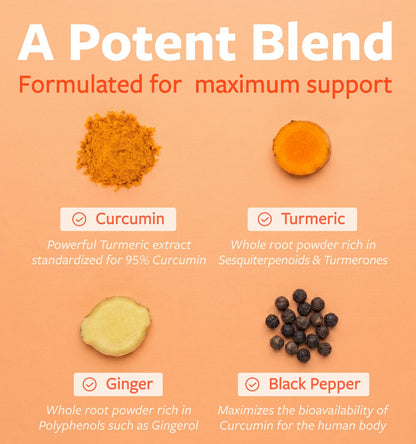 Organic Turmeric Ginger Black Pepper Supplement - High Potency Organic Turmeric Curcumin Capsules with Ginger & Black Pepper for Enhanced Benefits and Absorption - Vegan & Non-GMO (2 Month Supply)