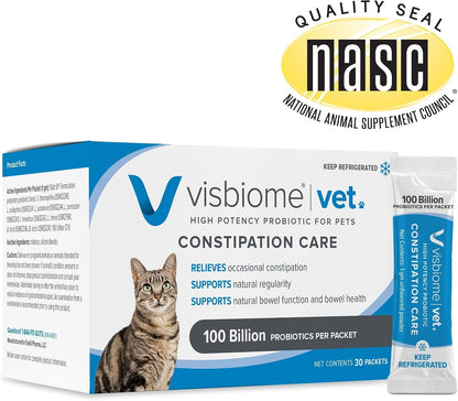 Visbiome® Vet Constipation Care Probiotic for Cats, 100B CFU, 30 Packets | Veterinarian Recommended, Slab51® Formulation, Multi-Strain, Refrigerated Probiotics, Weight-Based Dosing