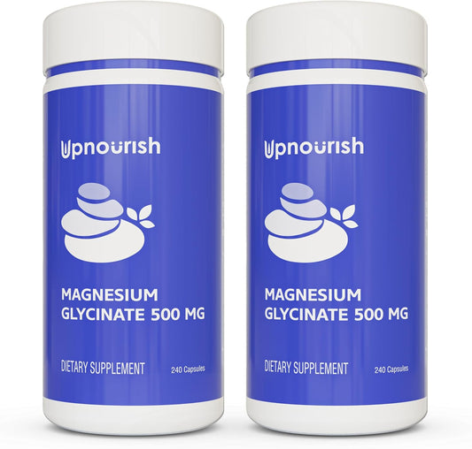 UpNourish Chelated Magnesium Glycinate 500mg Capsules - Magnesium Chelate for High Absorption - Pure Magnesium Supplement 480 Capsules
