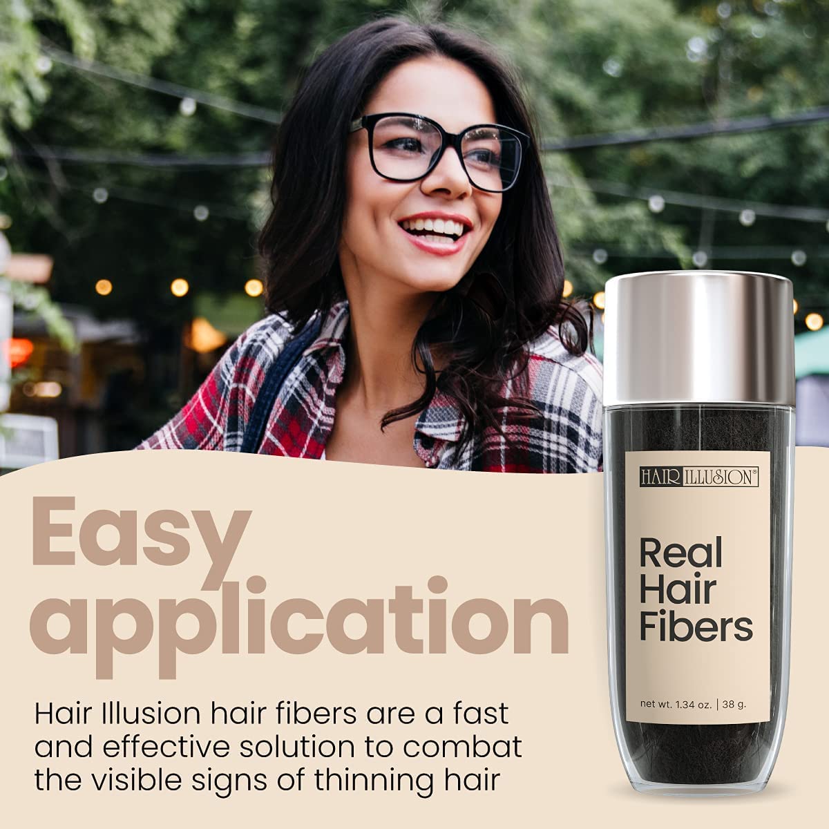 Hair Illusion 100% Natural Human Hair Fibers Not Synthetic for Men and Women, Premium Hair Building Formulation, Large, 38 g Bottle, Jet Black