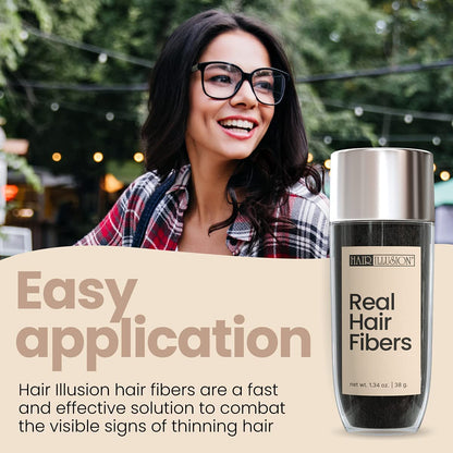 Hair Illusion 100% Natural Human Hair Fibers Not Synthetic for Men and Women, Premium Hair Building Formulation, Large, 38 g Bottle, Jet Black