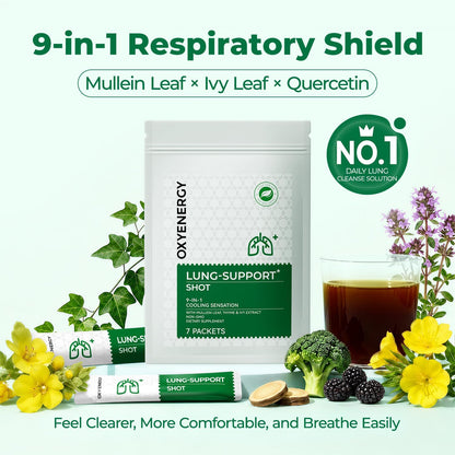 OxyEnergy Mullein Leaf Extract for Lungs, 9-in-1 Lung Detox for Smokers with Thyme, Ivy, Licorice & Quercetin, Mucus Relief, Respiratory & Immune Support, Alcohol Free, Non-GMO, 21 Sticks Mint Berry