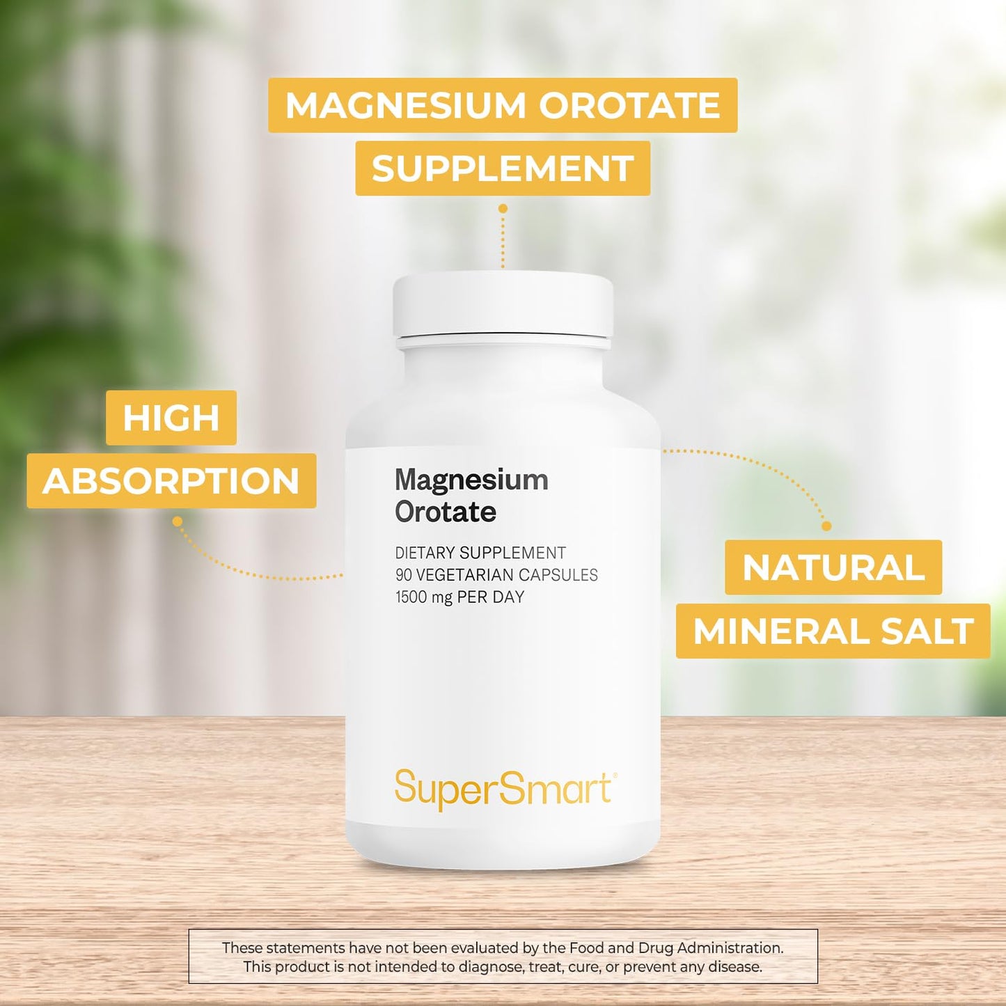 SuperSmart Magnesium Orotate 1500mg per Day - High Absorption Magnesium Supplement | Non GMO & Gluten Free - 90 Vegetarian Capsules