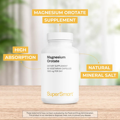 SuperSmart Magnesium Orotate 1500mg per Day - High Absorption Magnesium Supplement | Non GMO & Gluten Free - 90 Vegetarian Capsules