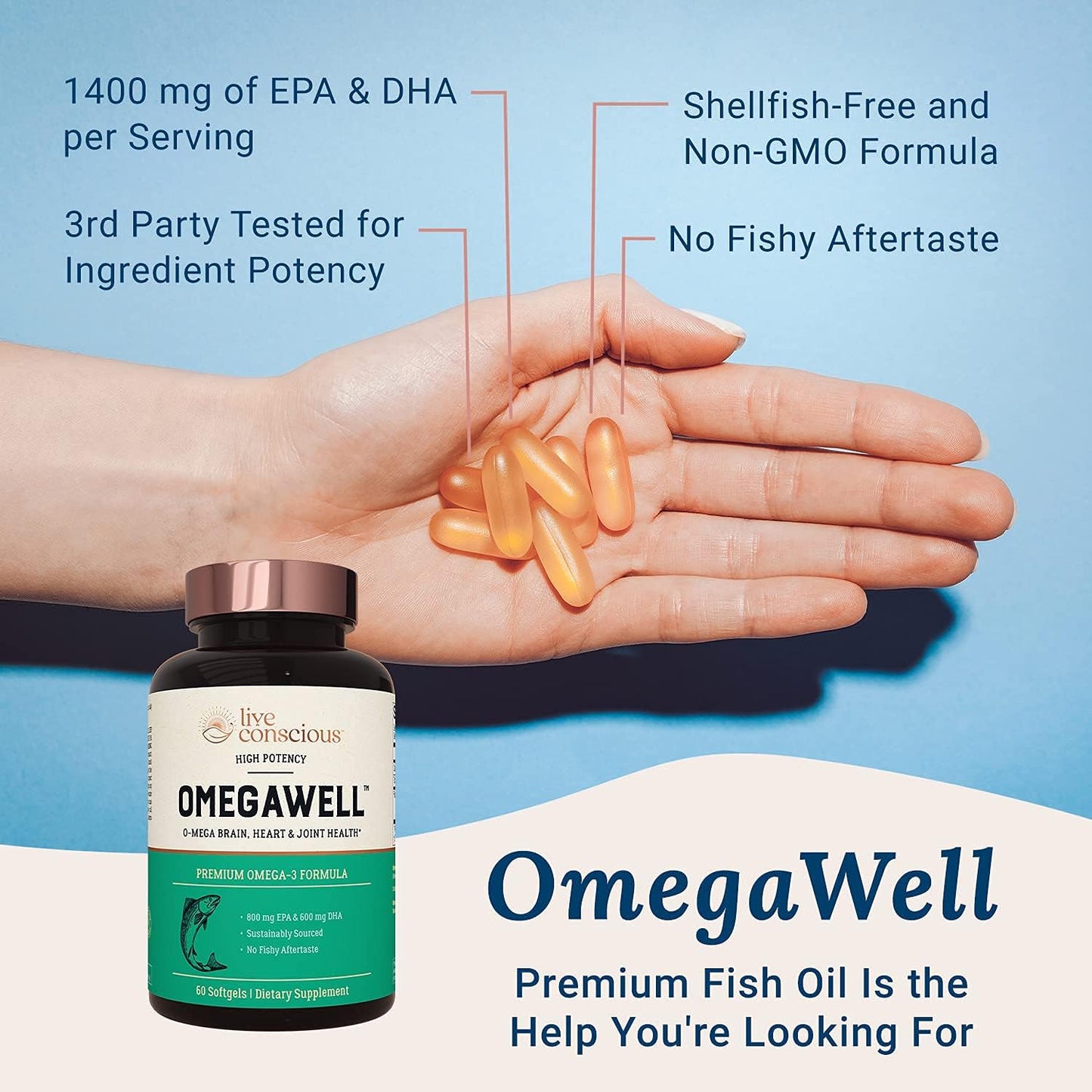 Live Conscious OmegaWell Fish Oil & MagWell Magnesium Zinc & Vitamin D3 | Bone & Heart Health, Immune System Support + Heart, Brain & Joint Support
