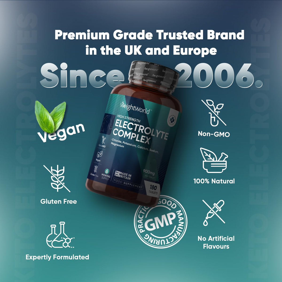 Electrolyte Tablets - 6 Months Supply - 180 Vegan Tablets with Sodium, Magnesium