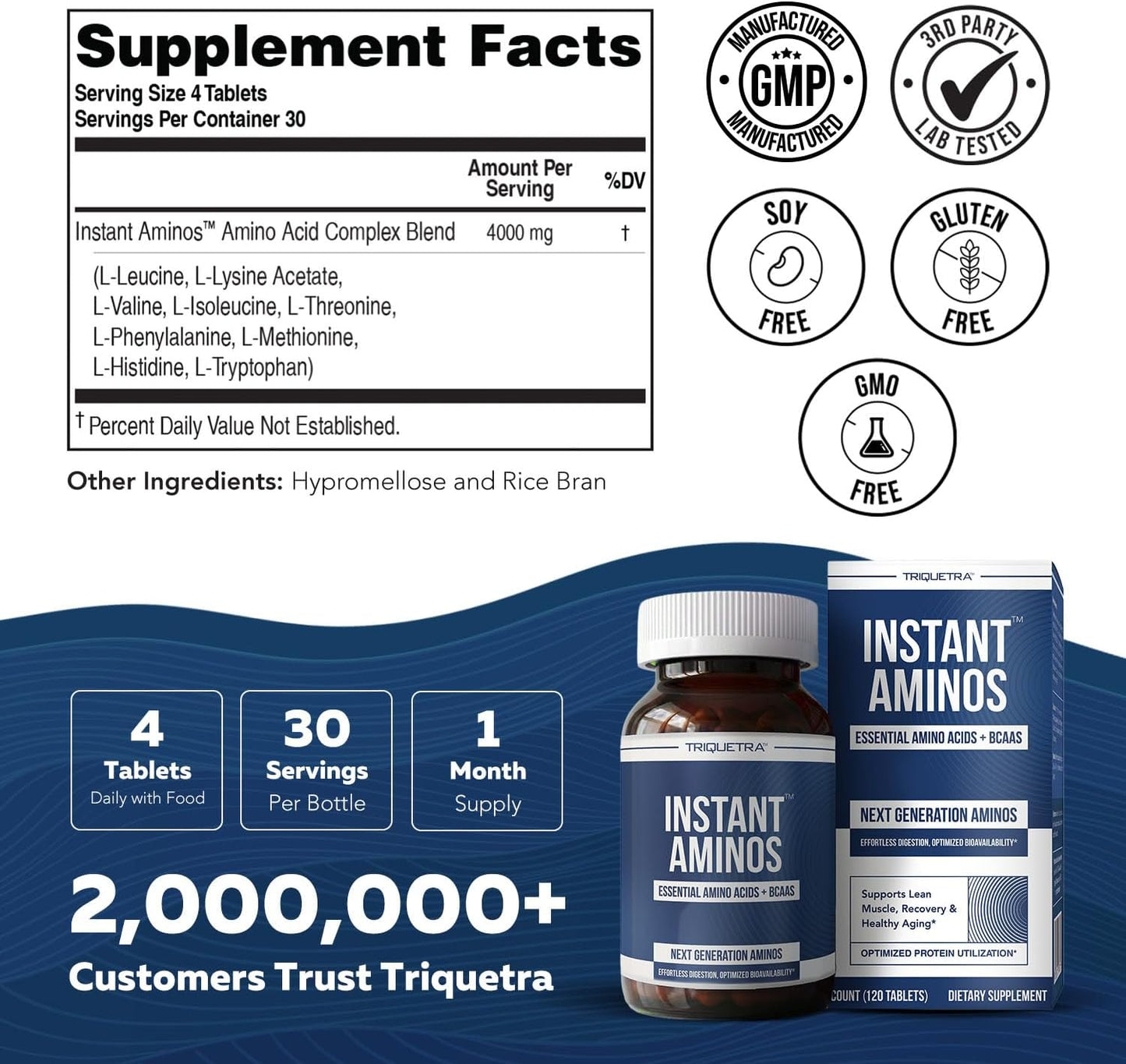 Instant Aminos Tablets - EAA+BCAA - 10 Essential Amino Acids Supplement - Rapid Absorption, No Digestion Required - Supports Lean Muscle, Recovery & Aging - 321% DIAAS Protein Score (1 month supply)