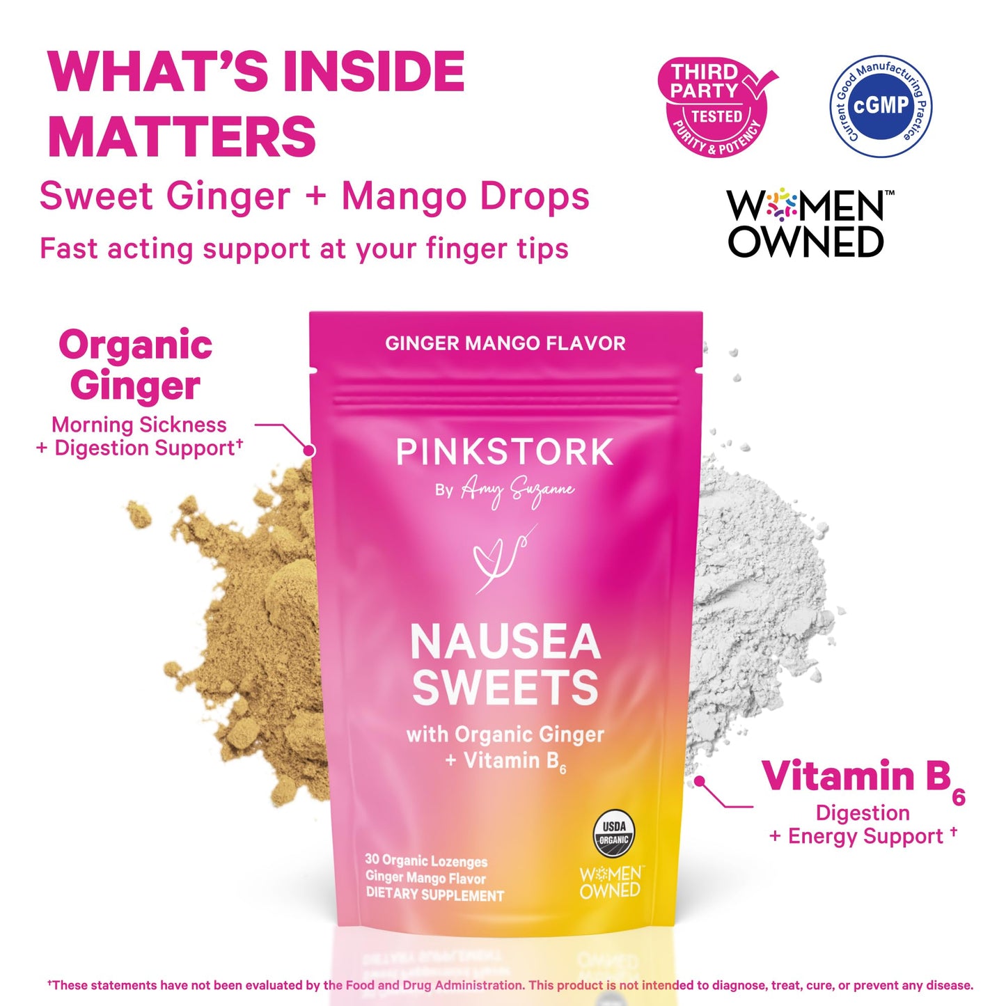 Pink Stork Organic Peppermint Sweets, Peppermint, 30 Candies | Morning Sickness Support, Motion Sickness Support, Added Vitamin B6, 1st Trimester Pregnancy Must Haves, Wrapped