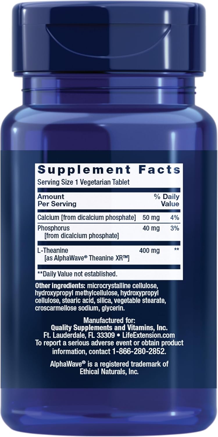 Life Extension Theanine XR™ Stress Relief – L-Theanine – Promotes a Calm Response to Daytime Stress – Non-GMO, Gluten-Free, Vegetarian – 30 Tablets