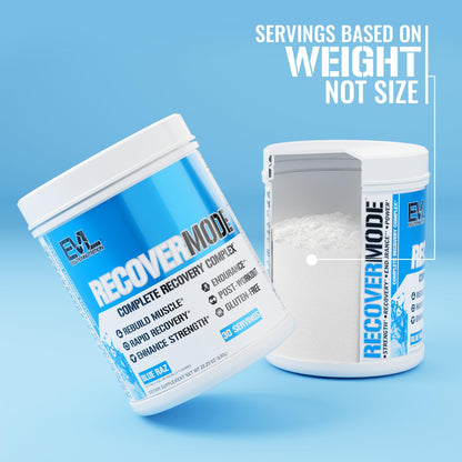 Evlution Nutrition Recover Mode- Complete Post Workout with BCAAs, Immunity Support, Vitamin C, D & E, Electrolytes, Hydration, Creatine, Glutamine, Beta-Alanine, L-Carnitine, 30 Serve, Blue Raz