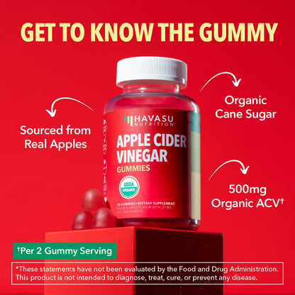 Apple Cider Vinegar Gummies, USDA Organic, Apple Flavor, 1-Month Supply | USDA Organic ACV Gummies for Digestive Health, Metabolism & Gut Support, Vegan, Gluten-Free, No Harsh Taste, 60ct