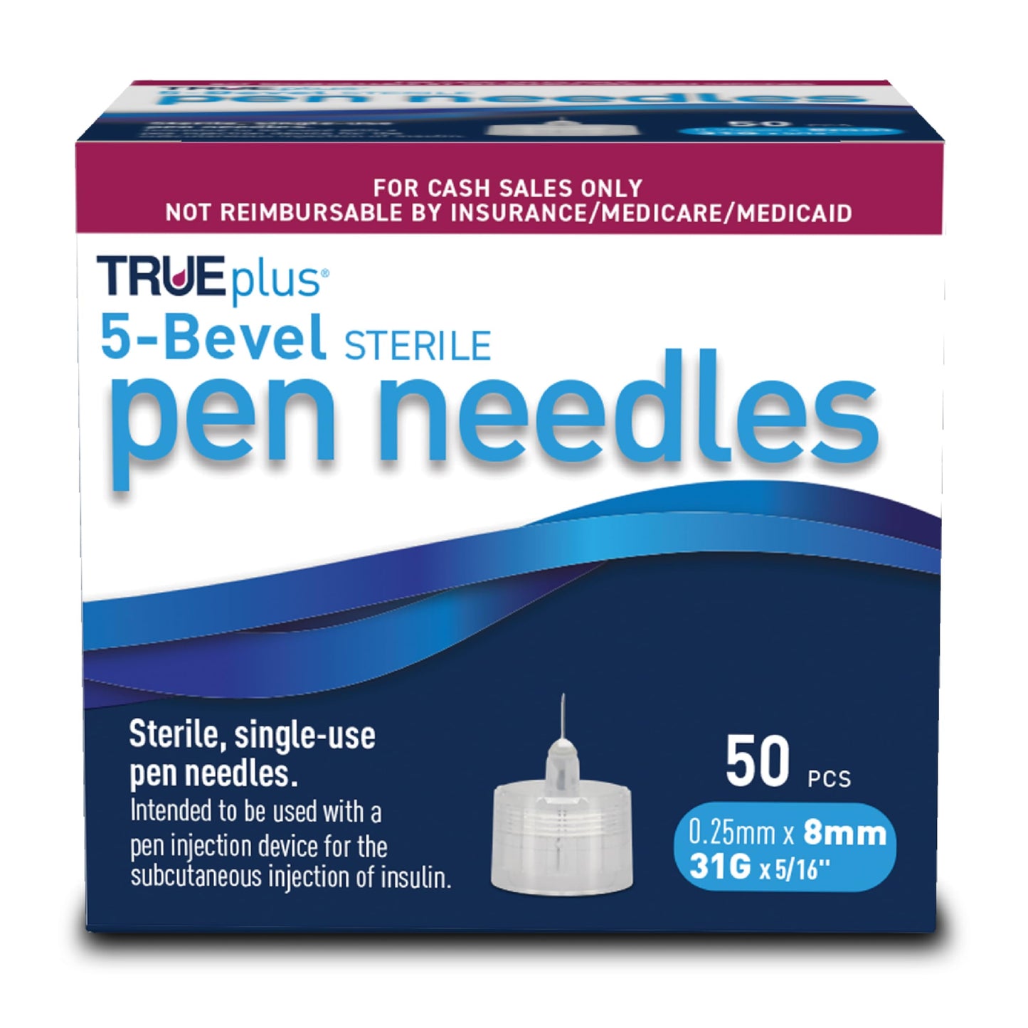 TRUEplus 5-Bevel Sterile Pen Needles, 32G x 4mm (5/32 Inch), 50 Count | For Use with Pen Injection Device, Single-Use Needles, Compatible Thread with Major Pen Devices, Silicone Coated