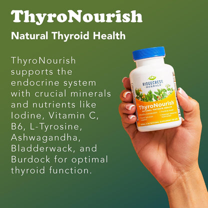 RidgeCrest Herbals ThyroNourish Thyroid and Metabolism Support 60 Ct | 30 Servings, Ashwagandha, L-Tyrosine, Iodine, Copper, Kelp, Natural Energy and Sleep Wellness, Daily Herbal Formula