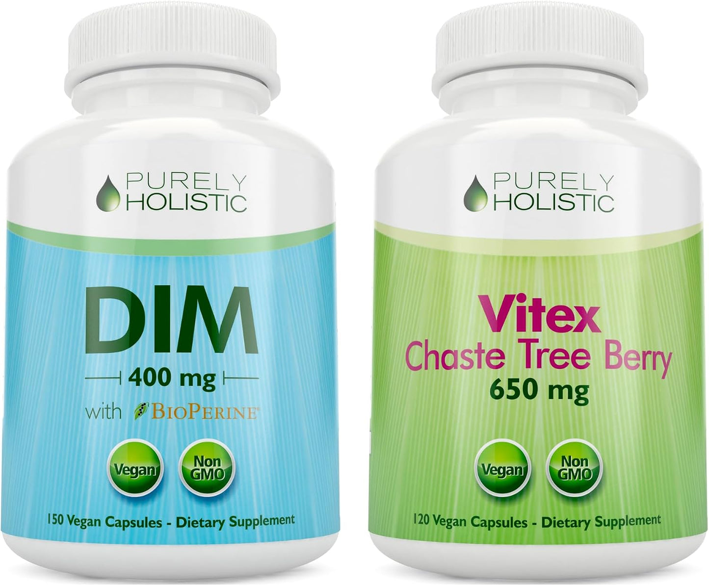 Purely Holistic Dim 400mg & Bioperine + Vitex Chaste Berry 650mg Bundle - 270 Vegan Capsules - Made in the USA