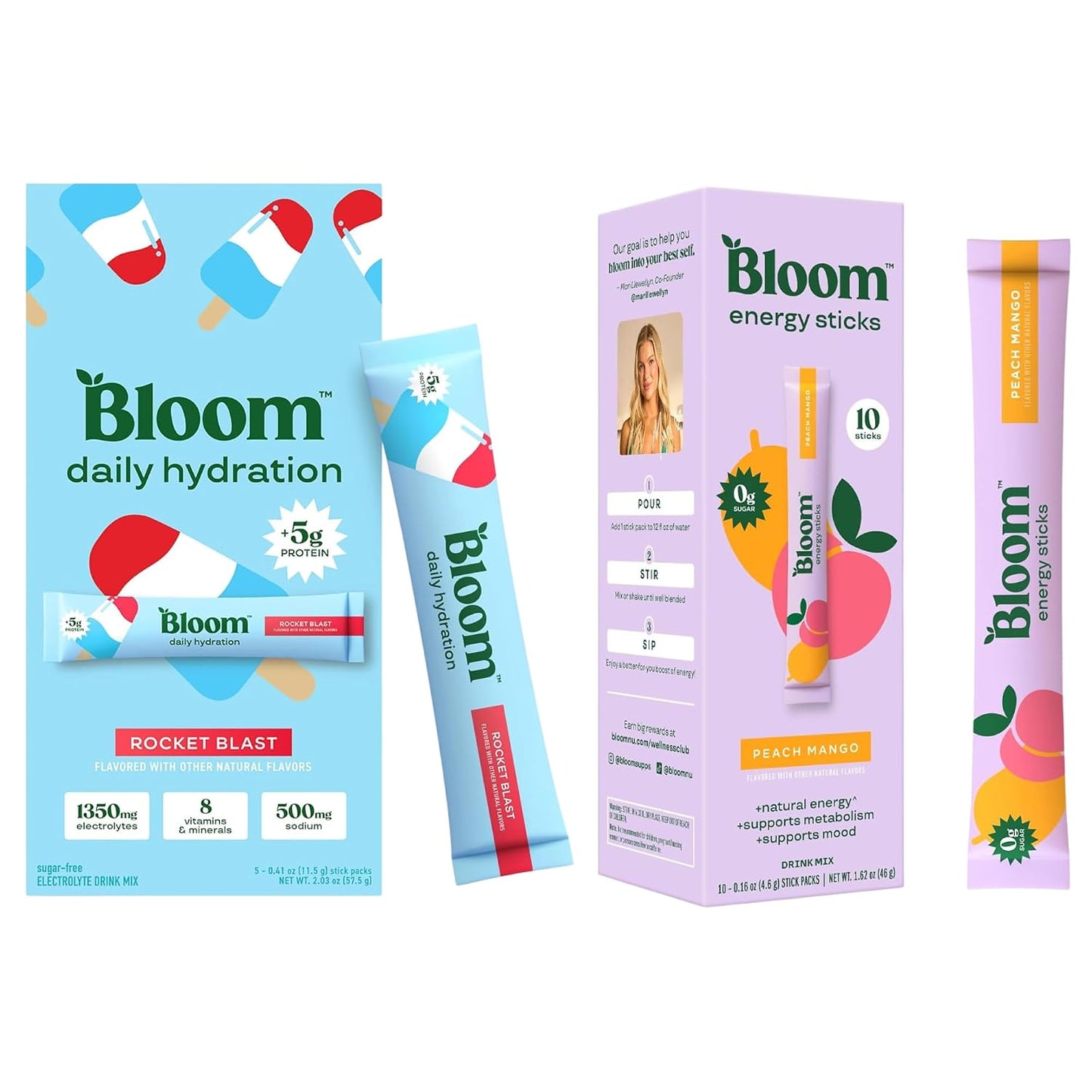 Bloom Energy Sticks Peach Mango and Hydration Sticks Rocket Blast Bundle