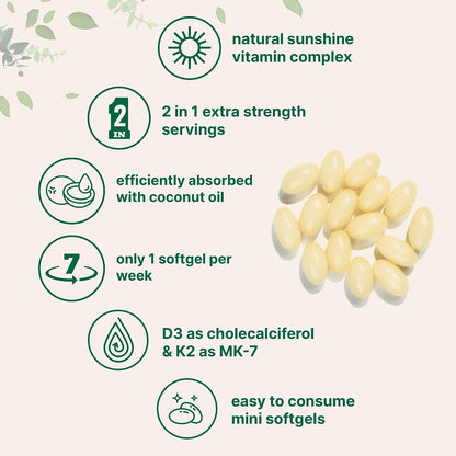 Micro Ingredients Vitamin D3 50,000 IU + K2 MK-7 200 mcg, 240 Softgels | Virgin Coconut Oil | 2-in-1 Support | Easy to Swallow, Non-GMO