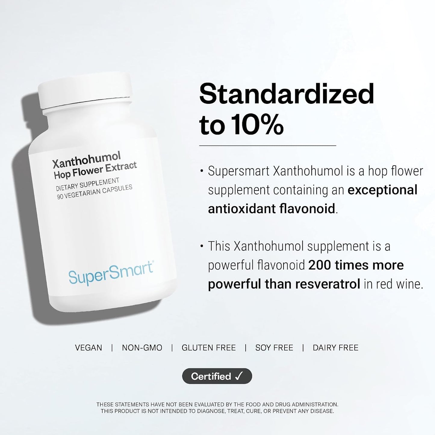 Supersmart - Xanthohumol Supplement (Hops Flower Extract) 150 mg per Day - Antioxidant & Anti Aging - Calm & Sleep Support - Hormone Balance | Non-GMO & Gluten Free - 90 Vegetarian Capsules