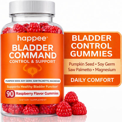 Happee Bladder Control Gummies Supplement Women & Men, Day & Night 90 ct | Daily Bladder Support & Urinary Tract Health, 4-in-1 Pumpkin Seed Extract & Soy Germ, 90 Berry Gummies