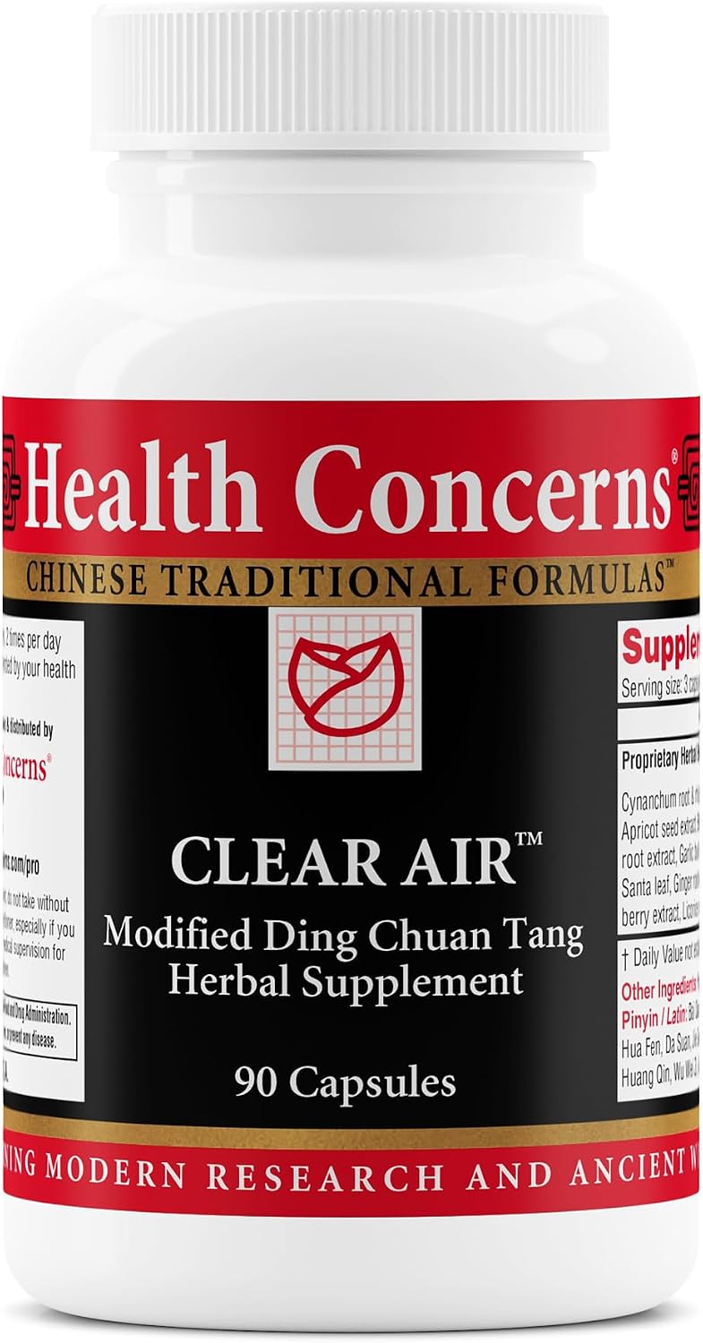 Health Concerns Clear Air - Cough & Phlegm Support Supplement - Marshmallow, Apricot, Bitter Orange, Garlic, Skullcap & More - Increases Oxygen Capacity & Reduces Mucus - 90 Capsules