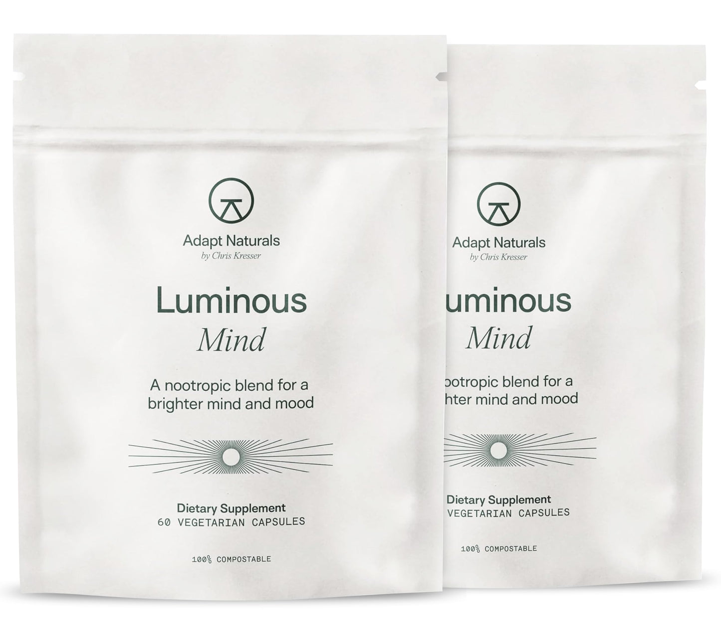 Adapt Naturals Luminous Mind Nootropic Brain Supplement - 30 Day Supply | with Ginkgo Biloba, Bacopa & Lions Mane - Memory, Focus, Mental Clarity & Elevated Mood Support - No Caffeine & Crash Free