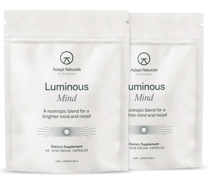 Adapt Naturals Luminous Mind Nootropic Brain Supplement - 30 Day Supply | with Ginkgo Biloba, Bacopa & Lions Mane - Memory, Focus, Mental Clarity & Elevated Mood Support - No Caffeine & Crash Free