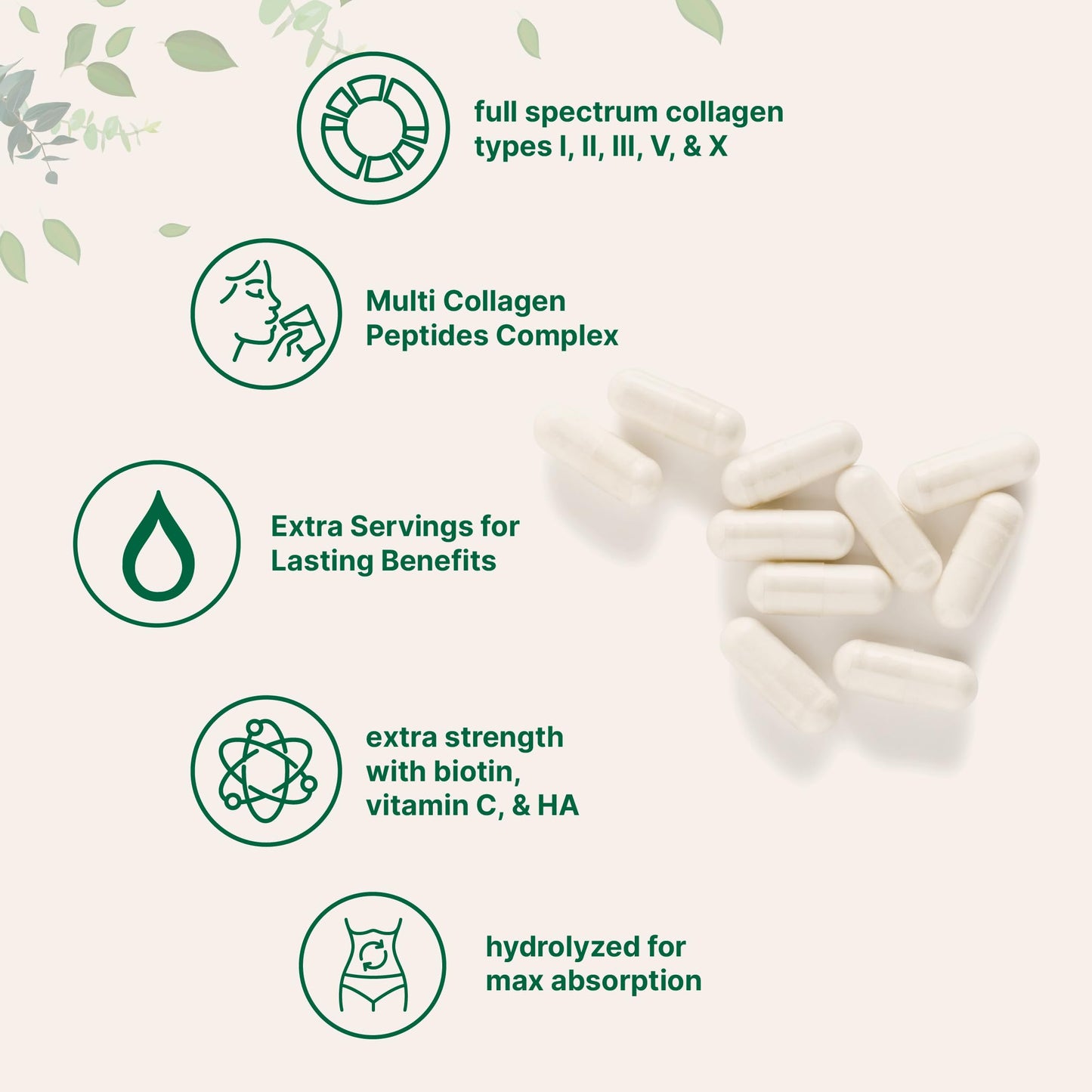 Micro Ingredients Multi Collagen Pills, 240 Capsules | Type I, II, III, V, X | Hydrolyzed Peptides with Biotin, Hyaluronic Acid, & Fat Soluble Vitamin C Complex | Non-GMO, Filler Free