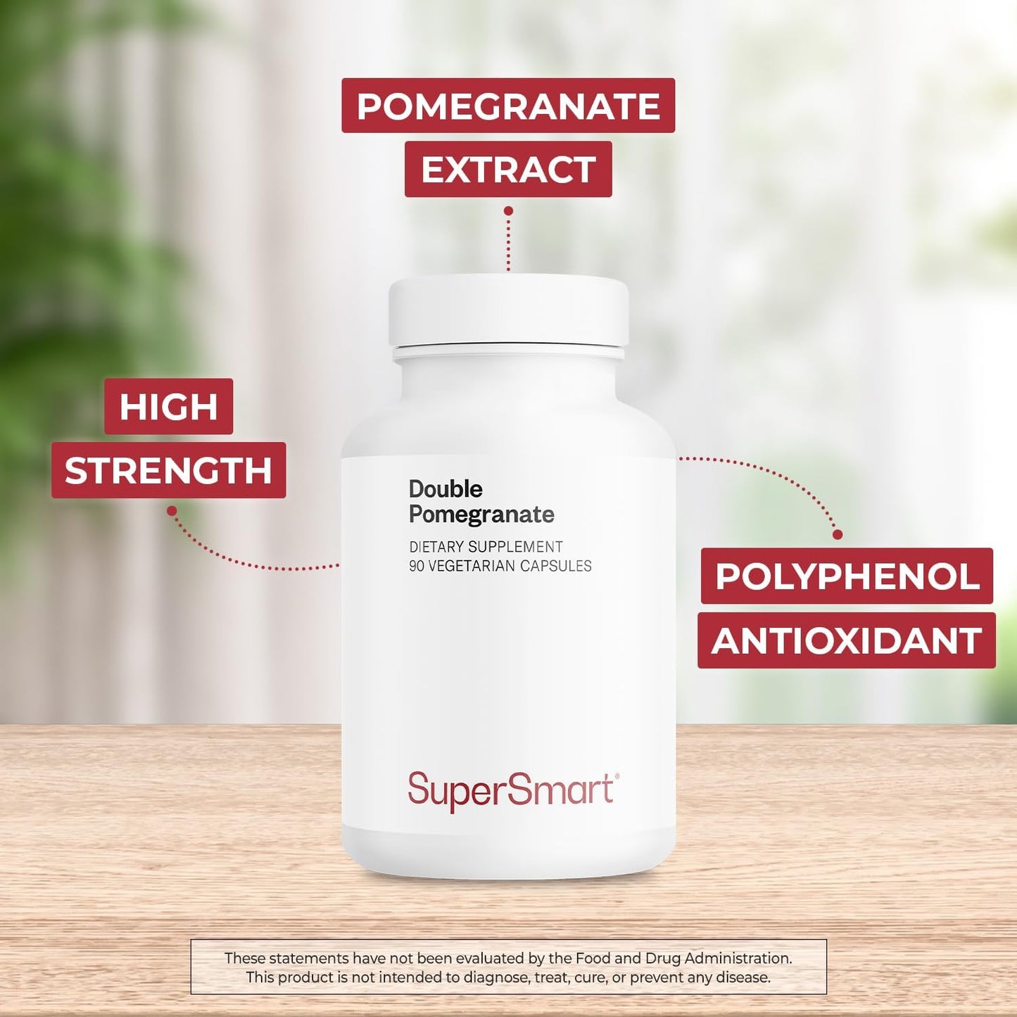Supersmart - Double Pomegranate (High Strength) - 90% Ellagic Acid & 40% Punicalagins - Pomegranate Extract Supplement - Advanced Antioxidant | Non-GMO & Gluten Free - 90 Vegetarian Capsules