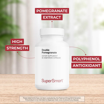 Supersmart - Double Pomegranate (High Strength) - 90% Ellagic Acid & 40% Punicalagins - Pomegranate Extract Supplement - Advanced Antioxidant | Non-GMO & Gluten Free - 90 Vegetarian Capsules