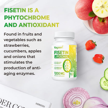 Fisetin 1200mg Liposomal Fisetin Supplements 98% Pure Fisetin Polyphenols Antioxidants Immunity Health Aging Cognitive Support Non-GMO 120 Capsules