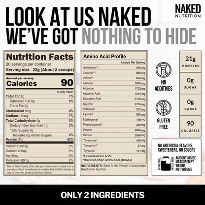 NAKED Bone Broth - Beef Bone Broth Protein Powder - 21G Protein, 17G Collagen - Gut Health and Joint Supplement - Unflavored - No GMO, Gluten-Free, Soy Free - 1LB